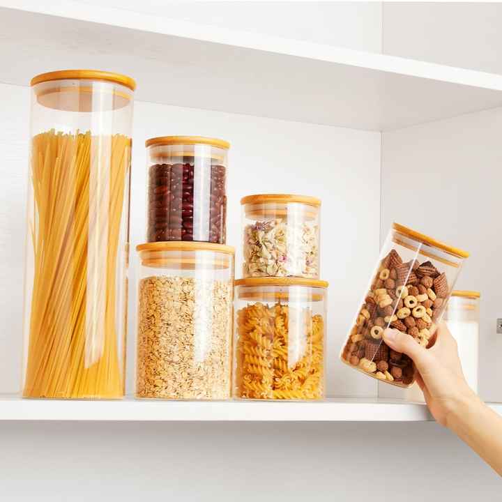 YOLOWE HOME Modern Glass Spice Jar with Bamboo