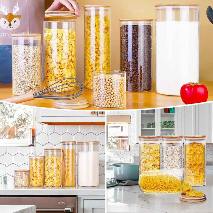 YOLOWE HOME Modern Glass Spice Jar with Bamboo