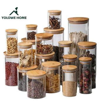YOLOWE HOME Modern Glass Spice Jar with Bamboo